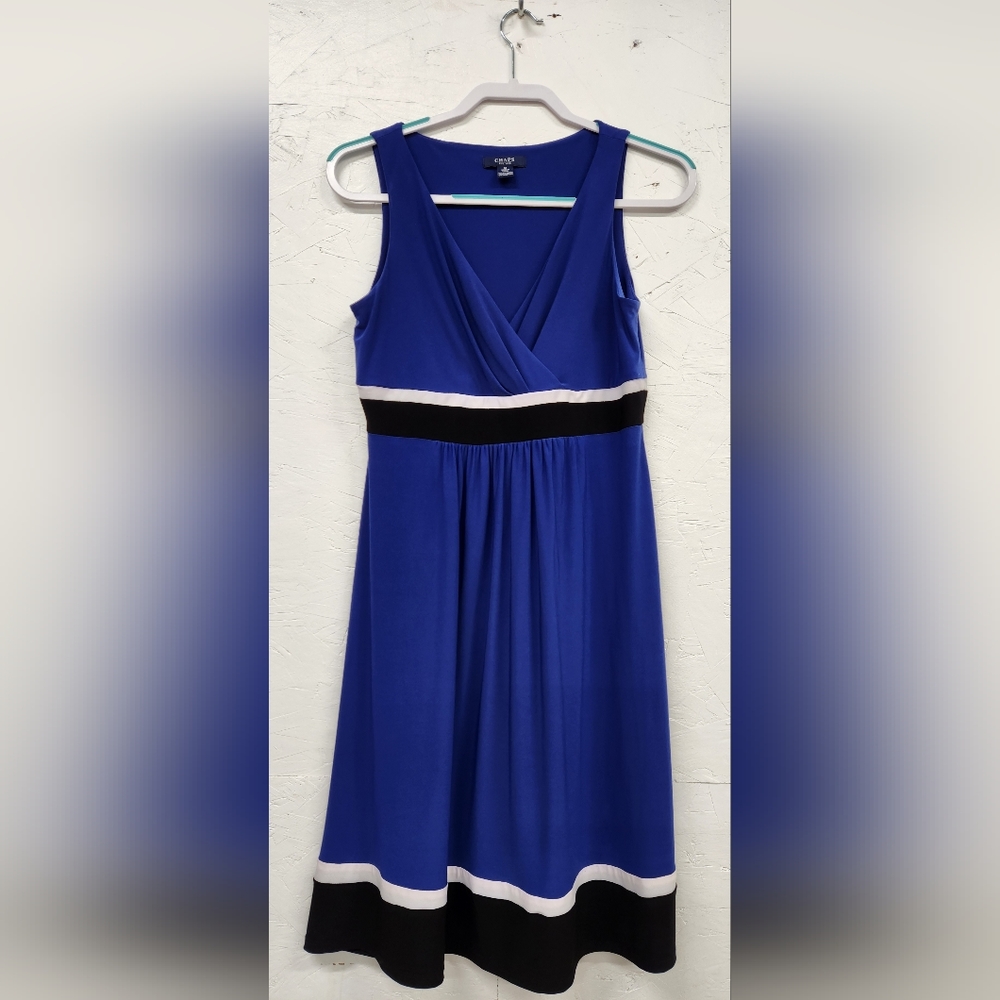 Blue Sleeveless A-Line Dress with Contrast Banding